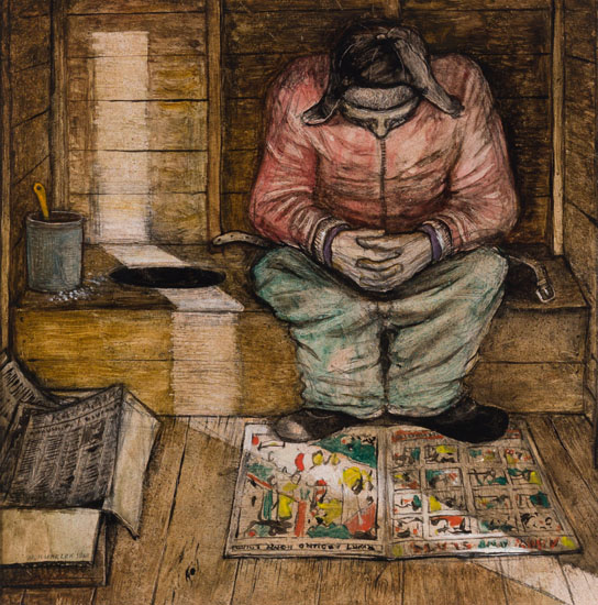 Reading Comics in the Outhouse par William Kurelek