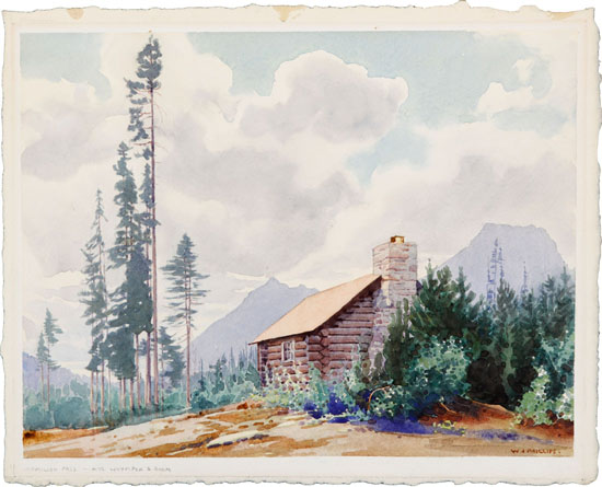 Vermillion Pass Cabin - Mts. Whymper & Boom by Walter Joseph (W.J.) Phillips