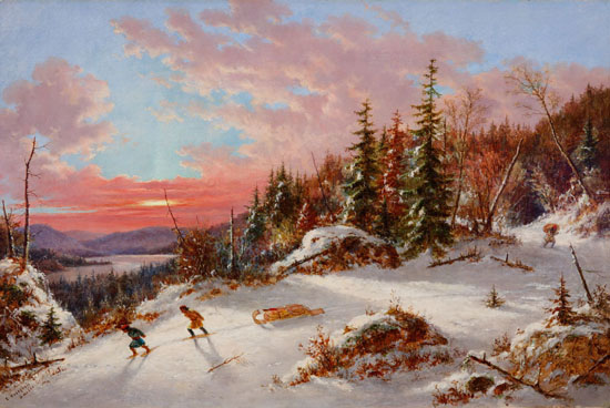 Hunters Returning in Winter Sunset par Cornelius David Krieghoff