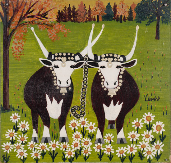 Two Oxen with Daisies par Maud Lewis