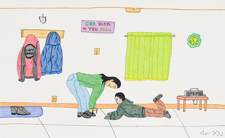 Tying Shoelaces by Annie Pootoogook