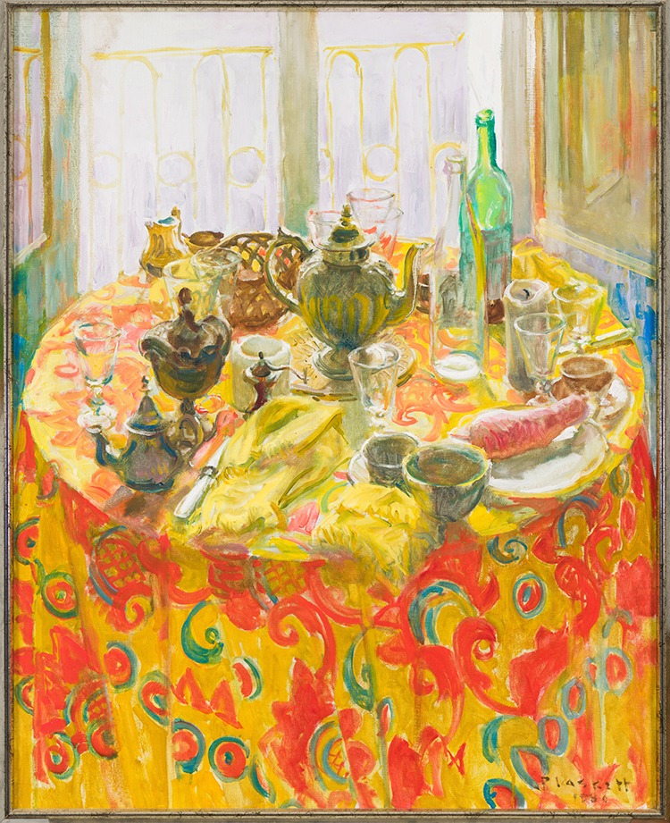 Tablescape in Red and Yellow Indian Cloth par Joseph Francis (Joe) Plaskett