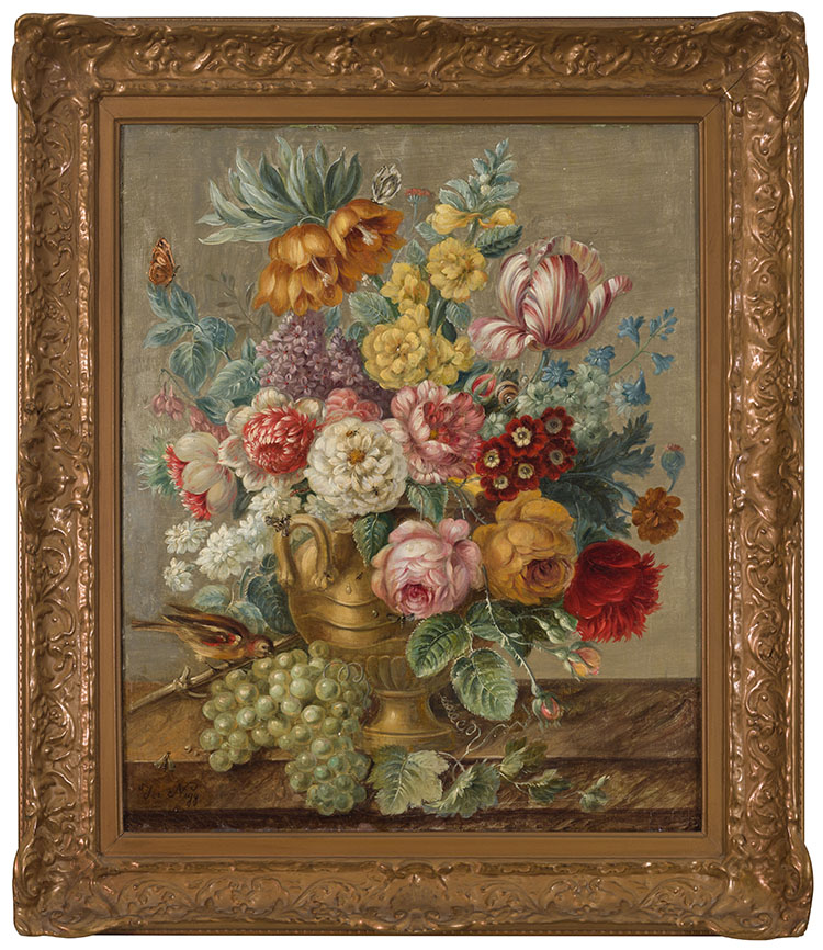 Still Life with Flowers on a Marble Ledge by Joseph Nigg