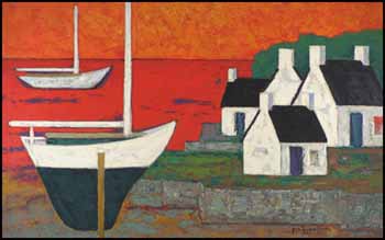 Port de mer fond rouge by Paul Vanier Beaulieu vendu pour $19,550