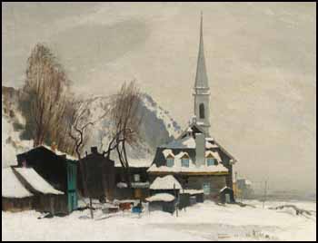 Arriving at a Church on a Horse-Drawn Sleigh by George Franklin Arbuckle vendu pour $11,500
