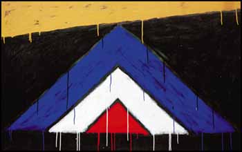 Bande dorée sur fond noir avec triangles bleu, blanc et rouge by Serge Lemoyne