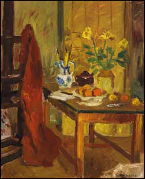 Oranges, Daffodils and Easel by William Goodridge Roberts