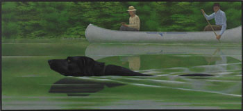 Swimming Dog and Canoe by Alexander Colville