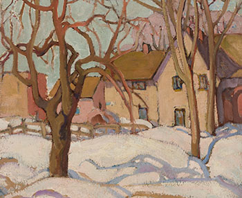 Farmhouse and Snow Shadows by Henrietta Mabel May sold for $40,250