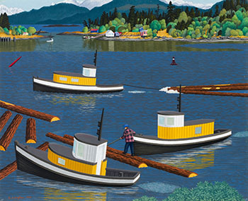 Three Tugboats, Nanaimo Harbour by Edward John (E.J.) Hughes