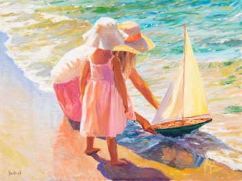 Sun and Surf with Mother and Daughter by Ron Hedrick vendu pour $3,245