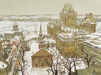 View of Anglican Cathedral and Place d'Armes, Quebec (from Édifice Price) by John Geoffrey Caruthers Little sold for $43,250