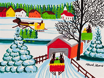 Sleigh and Covered Bridge by Maud Lewis sold for $46,250