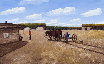Family and Wagon by Allen Sapp sold for $8,750