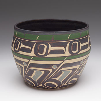 Bowl with Green Design by Judith Cranmer sold for $625