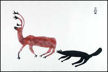 Caribou Chased by Wolf by Pudlo Pudlat vendu pour $1,610