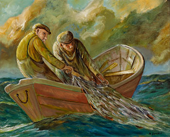 Hauling in Fish (03760/A85-096) by Nelson Surette vendu pour $1,250
